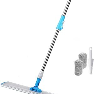 Uncle Jack Flat Mop 24" Microfiber Aluminum Floor Mop Adjustable Stainless Steel Handle with 2 Premium Microfiber Mop Pads Wet and Dry Easy Clean